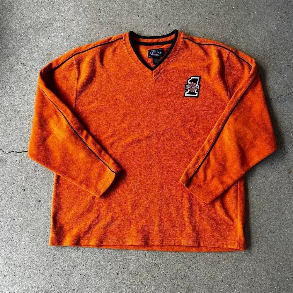 Vintage Harley Davidson orange patched fleece sweatshirt